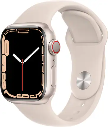 Front. Apple - Apple Watch Series 7 (GPS + Cellular) 41mm Aluminum Case with Starlight Sport Band - Starlight.