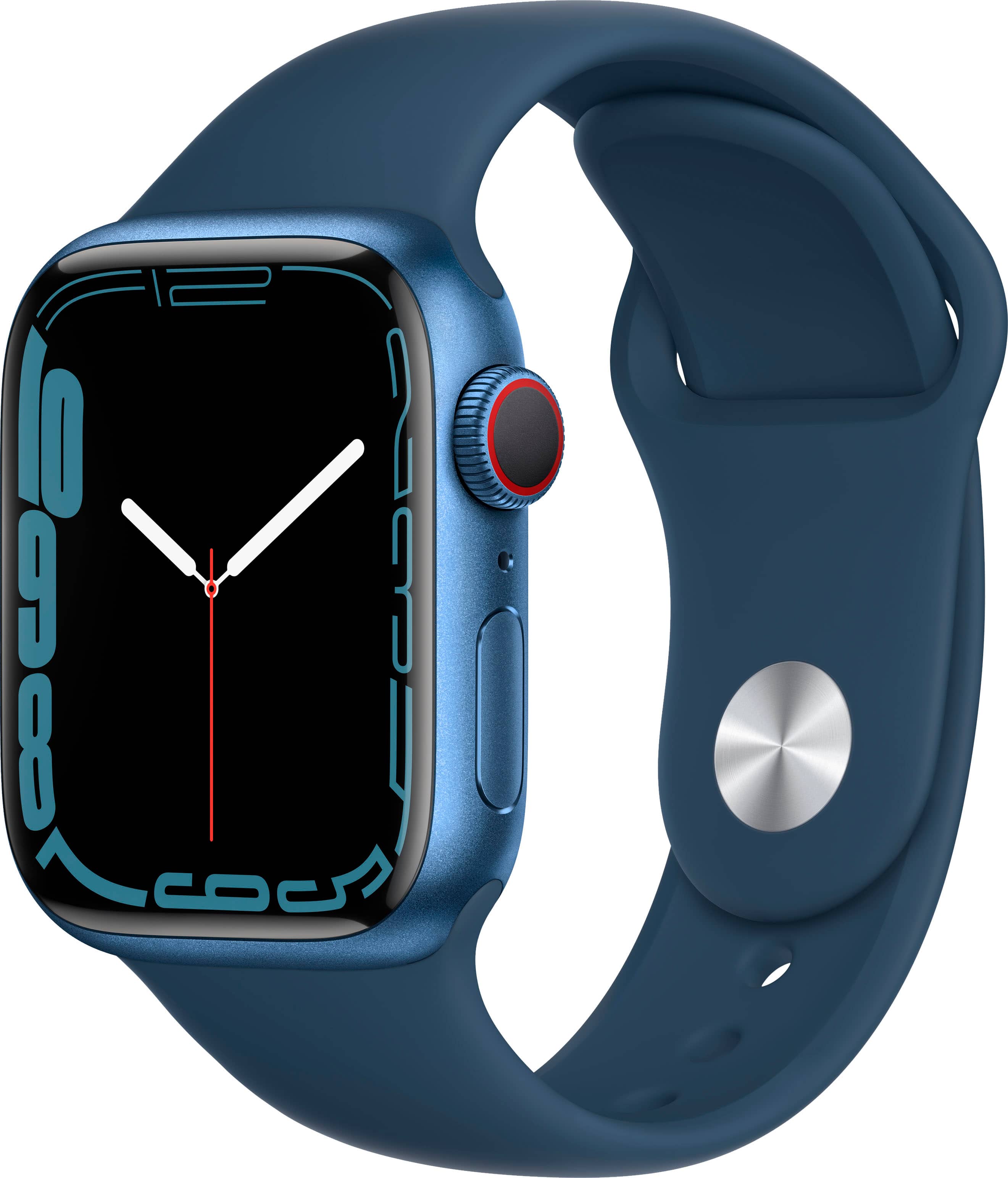 Geek Squad Refurbished Apple Watch Series 7 (GPS + Cellular) 41mm Blue Aluminum Case with Abyss Blue Sport Band - Blue - (2021) - Angle_Zoom