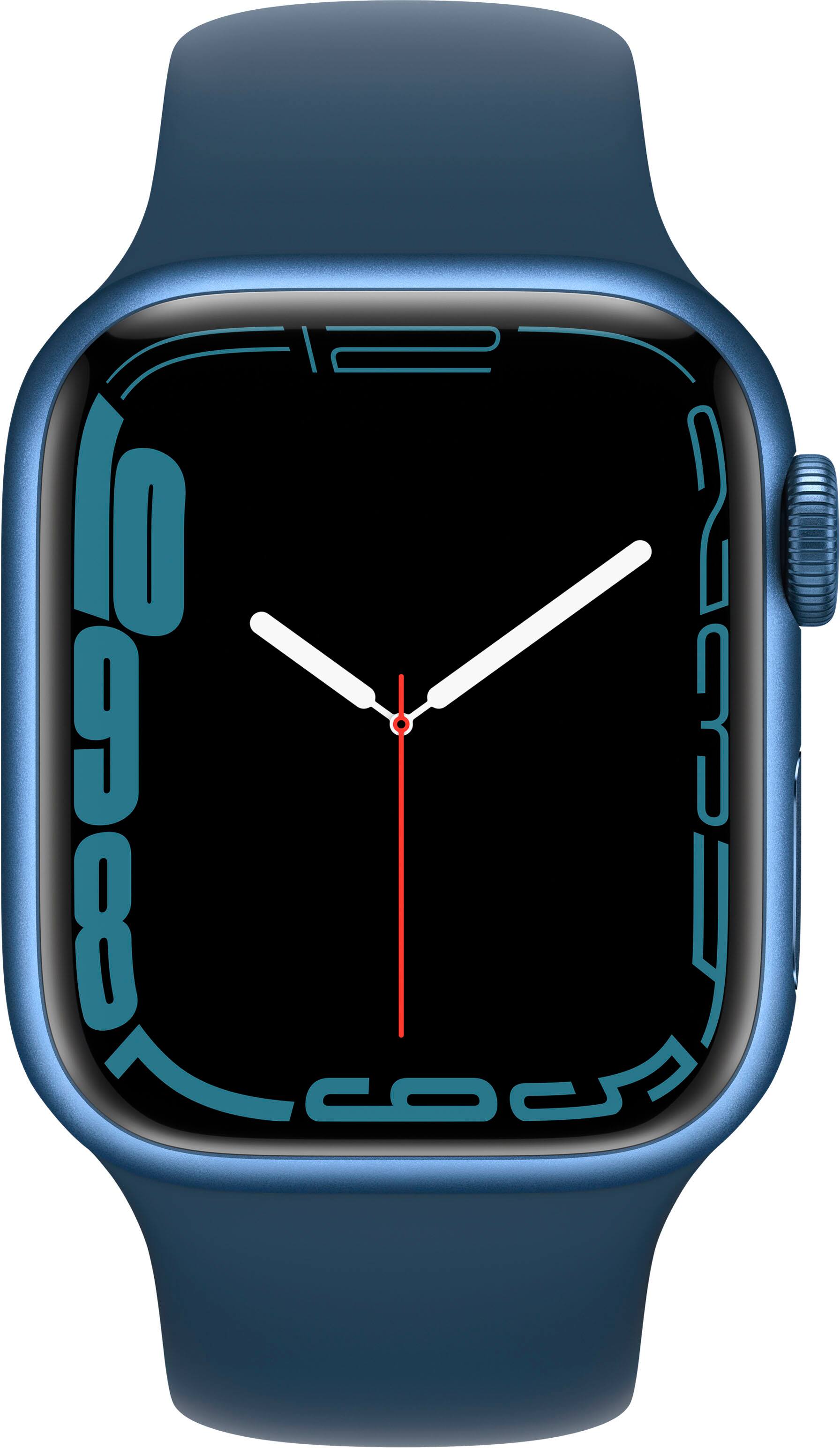 Alt View 11. Apple - Geek Squad Refurbished Apple Watch Series 7 (GPS + Cellular) 41mm Blue Aluminum Case with Abyss Blue Sport Band - Blue.