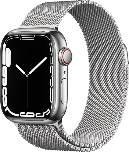 Apple Watch Series 7 (GPS + Cellular) 41mm Silver Stainless Steel Case with Silver Milanese Loop - Silver