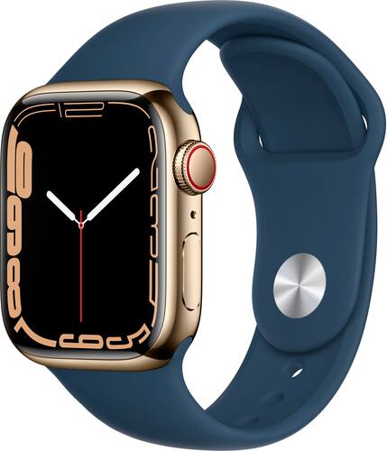 Apple Watch Series 7 (GPS + Cellular) 41mm Gold Stainless Steel with Abyss Blue Sport Band - Blue