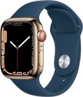 Apple Watch Series 7 (GPS + Cellular) 41mm Gold Stainless Steel with Abyss Blue Sport Band - Blue - Front_Zoom