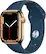 Front. Apple - Refurbished Apple Watch Series 7 (GPS + Cellular) 41mm Gold Stainless Steel with Abyss Blue Sport Band - Blue.