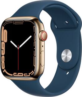 Geek Squad Certified Refurbished Apple Watch Series 7 (GPS + Cellular) 45mm Stainless Steel with Abyss Blue Sport Band - Blue - (2021)