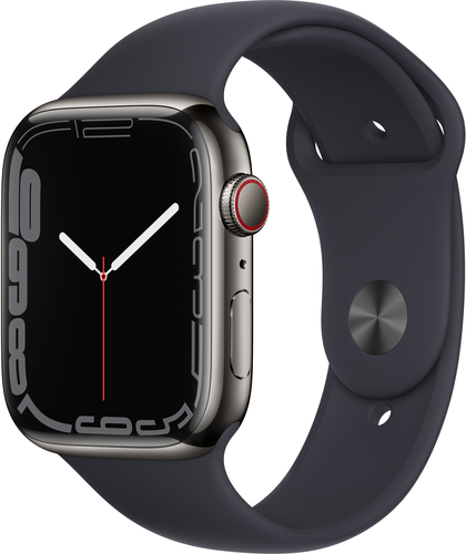 Apple Watch Series 7 GPS + Cellular, 45mm Graphite Stainless Steel with Midnight Sport Band - Regular