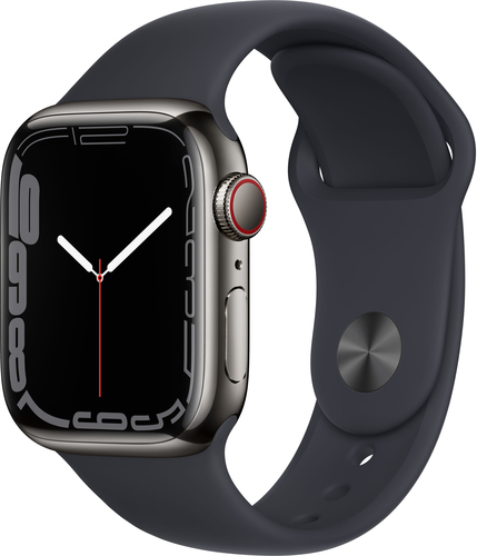 Apple Watch Series 7 GPS + Cellular, 41mm Graphite Stainless Steel with Midnight Sport Band - Regular