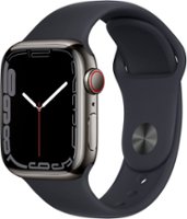 Apple Watch Series 7 (GPS + Cellular) 41mm Graphite Stainless Steel with Midnight Sport Band - Black - Front_Zoom