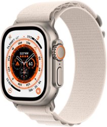 Apple Watch Ultra (GPS + Cellular) 49mm Titanium Case with Starlight Alpine Loop - Large - Titanium (AT&T) - Front_Zoom