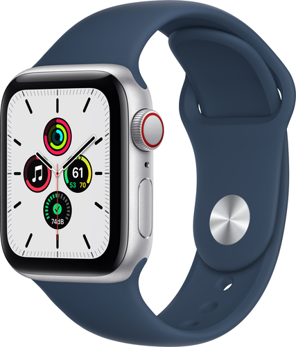 Apple Watch SE (GPS + Cellular) 40mm Silver Aluminum Case with Abyss Blue Sport Band - Silver (AT&T)