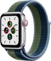 Apple Watch SE (GPS + Cellular) 40mm Silver Aluminum Case with Abyss Blue/Moss Green Sport Loop - Silver (AT&T) - Front_Zoom