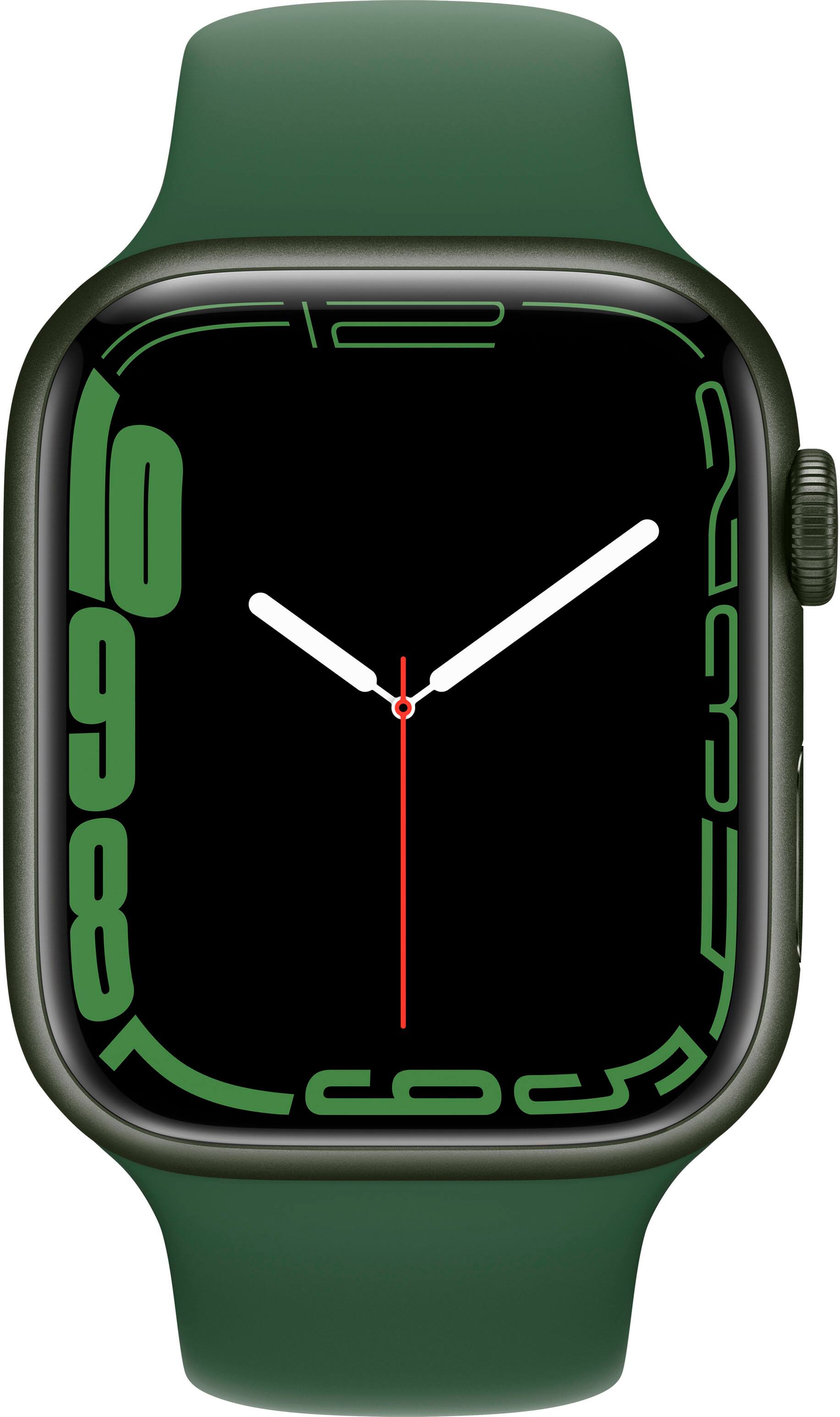 Alt View 11. Apple - Geek Squad Certified Refurbished Apple Watch Series 7 (GPS + Cellular) 45mm Green Aluminum Case with Clover Sport Band - Green.