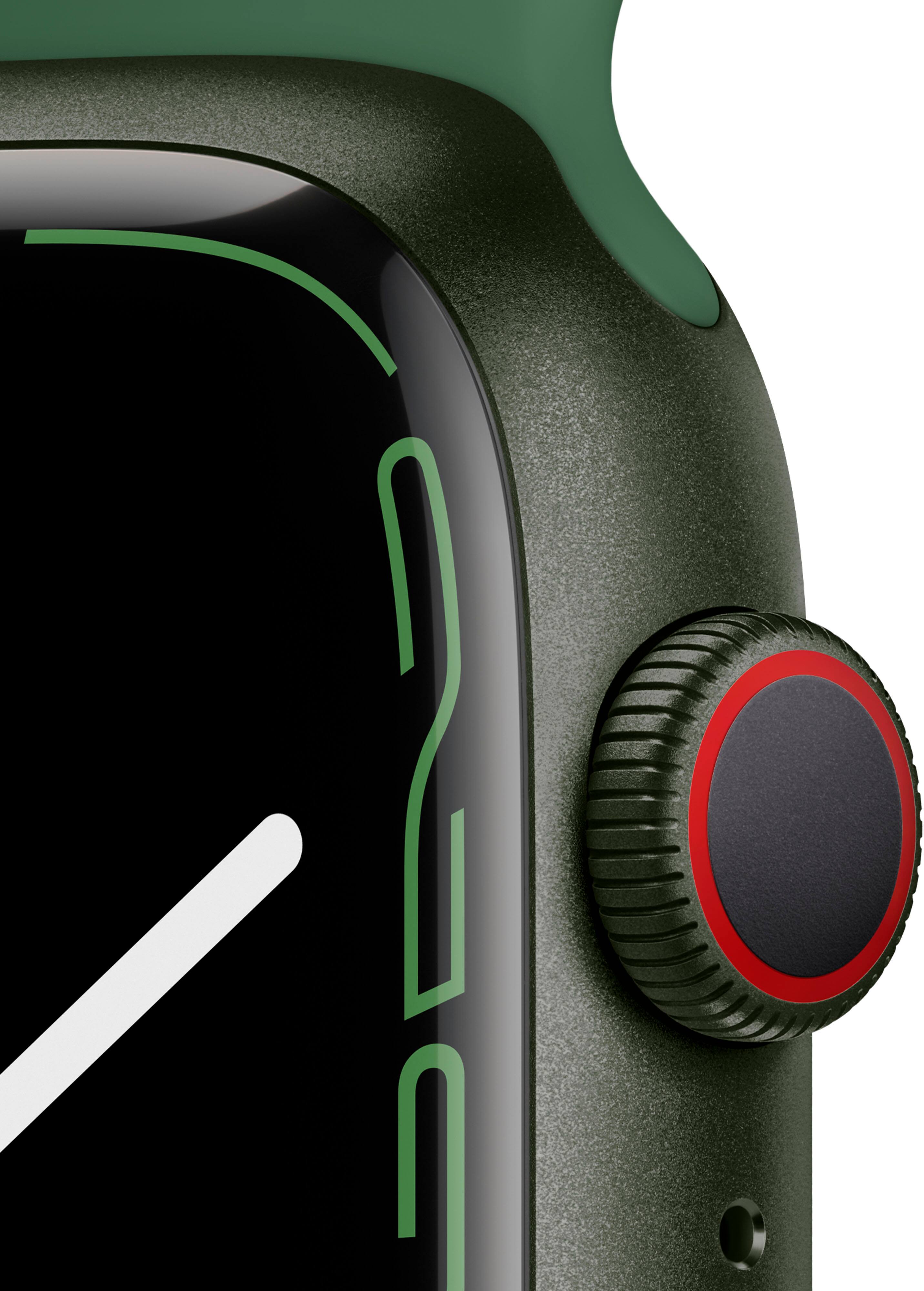 Alt View 12. Apple - Geek Squad Certified Refurbished Apple Watch Series 7 (GPS + Cellular) 45mm Green Aluminum Case with Clover Sport Band - Green.