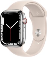 Apple Watch Series 7 (GPS + Cellular) 45mm Silver Stainless Steel Case with Starlight Sport Band - Silver (AT&T) - Front_Zoom