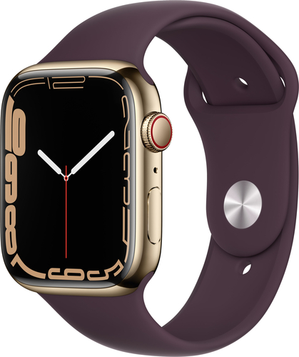 Apple Watch Series 7 (GPS + Cellular) 45mm Gold Stainless Steel Case with Dark Cherry Sport Band - Gold (AT&T)