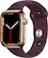 Front. Apple - Apple Watch Series 7 (GPS + Cellular) 45mm Gold Stainless Steel Case with Dark Cherry Sport Band - Gold.