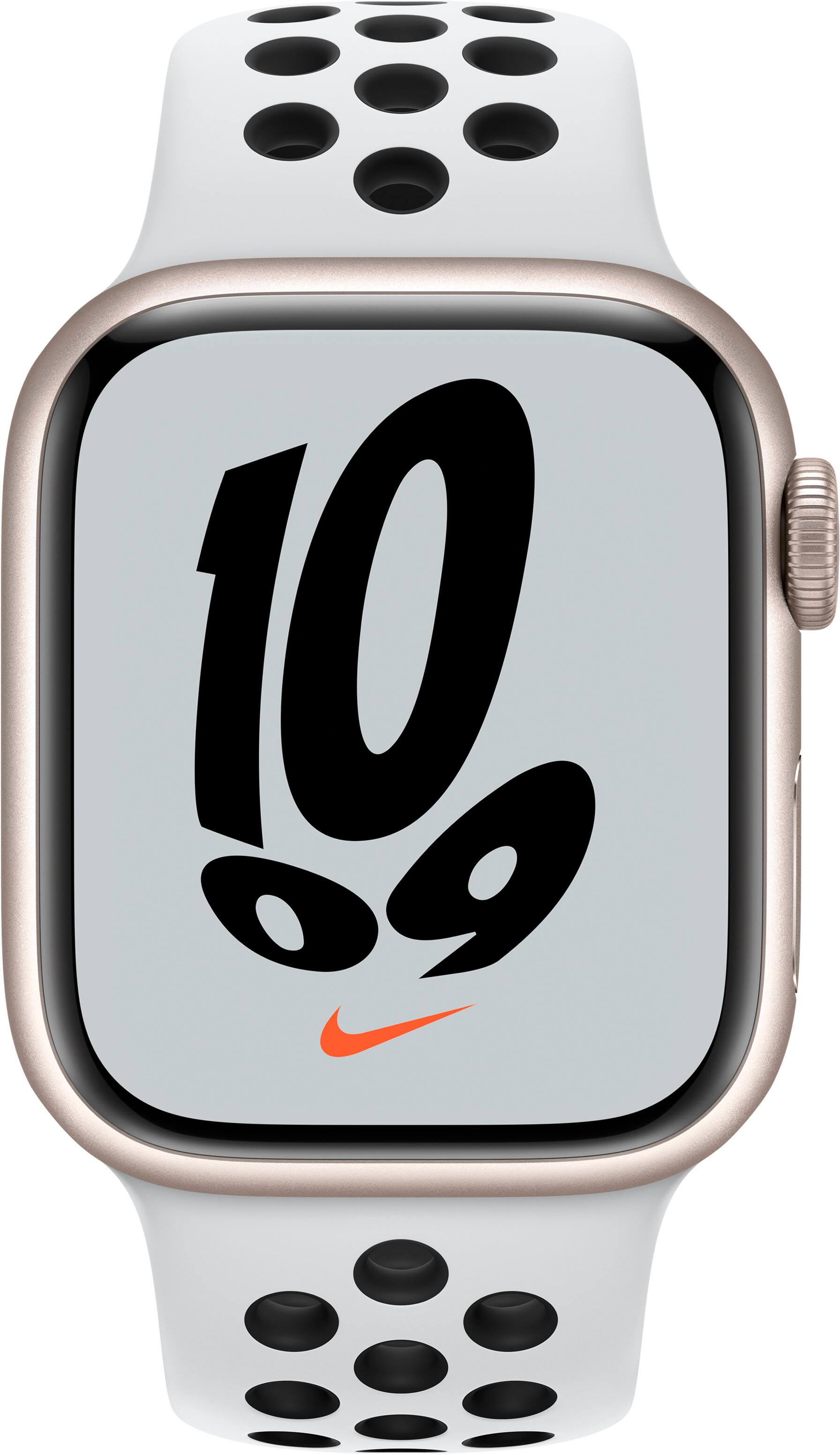 Alt View 11. Apple - Geek Squad Certified Refurbished Apple Watch Nike Series 7 (GPS + Cellular) 41mm Aluminum Case with Pure Platinum - Starlight.