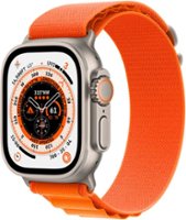 Apple Watch Ultra (GPS + Cellular) 49mm Titanium Case with Orange Alpine Loop - Medium - Titanium (AT&T) - Front_Zoom