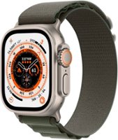 Apple Watch Ultra (GPS + Cellular) 49mm Titanium Case with Green Alpine Loop - Large - Titanium (AT&T) - Front_Zoom