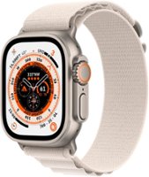 Apple Watch Ultra (GPS + Cellular) 49mm Titanium Case with Starlight Alpine Loop - Small - Titanium (AT&T) - Front_Zoom