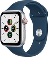 Apple Watch SE (GPS + Cellular) 44mm Silver Aluminum Case with Abyss Blue Sport Band - Silver (AT&T) - Front_Zoom