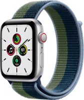 Apple Watch SE (GPS + Cellular) 44mm Silver Aluminum Case with Abyss Blue/Moss Green Sport Loop - Silver (AT&T) - Front_Zoom