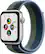 Front. Apple - Apple Watch SE (1st Generation GPS + Cellular) 44mm Silver Aluminum Case with Abyss Blue/Moss Green Sport Loop - Silver.