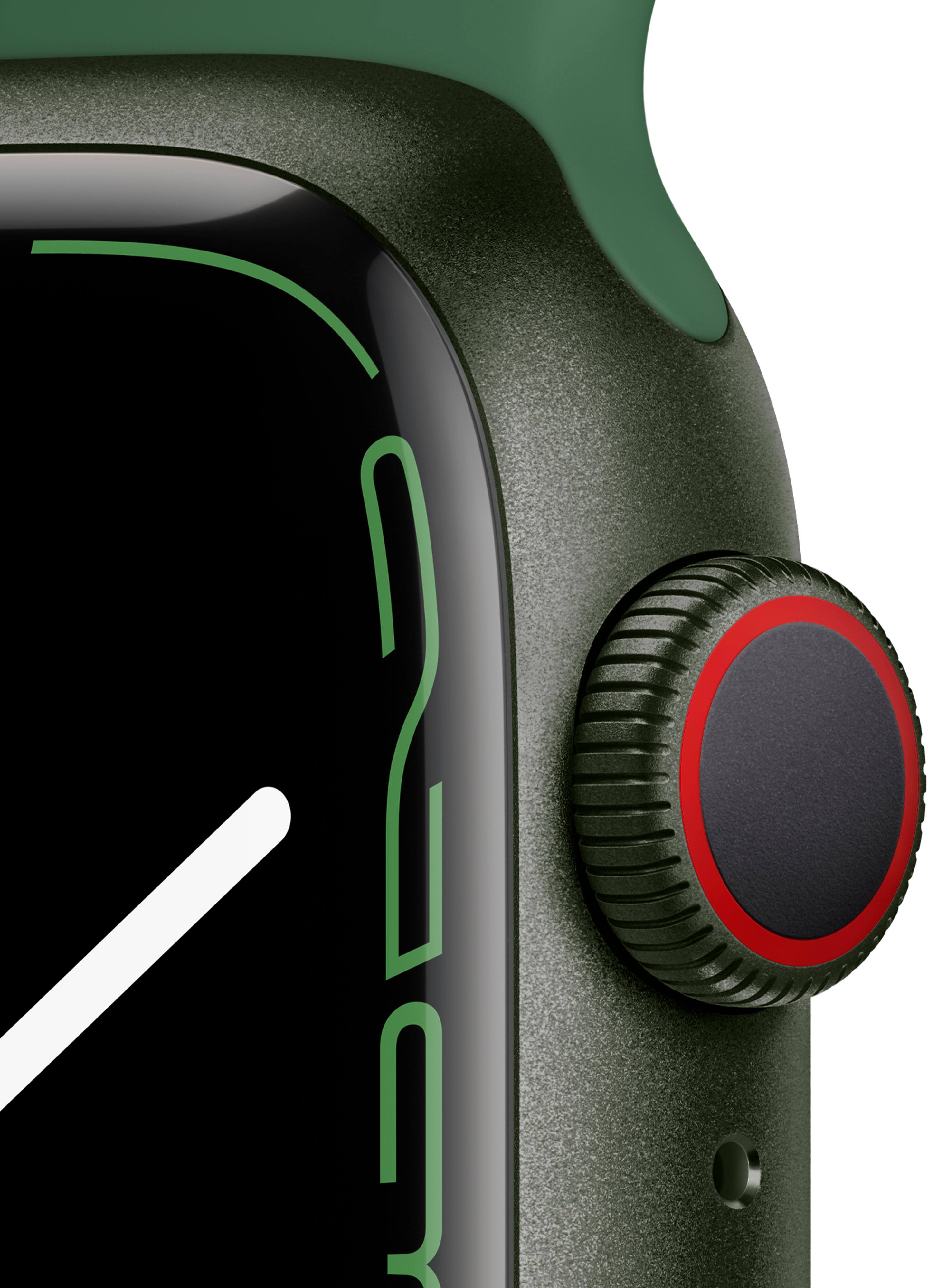 Alt View 12. Apple - Geek Squad Certified Refurbished Apple Watch Series 7 (GPS + Cellular) 41mm Green Aluminum Case with Clover Sport Band - Green.