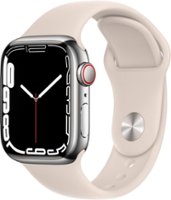 Apple Watch Series 7 (GPS + Cellular) 41mm Silver Stainless Steel Case with Starlight Sport Band - Silver (AT&T) - Front_Zoom