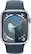 Angle. Apple - Apple Watch Series 9 (GPS + Cellular) 41mm Silver Aluminum Case with Storm Blue Sport Band with Blood Oxygen - M/L - Silver.