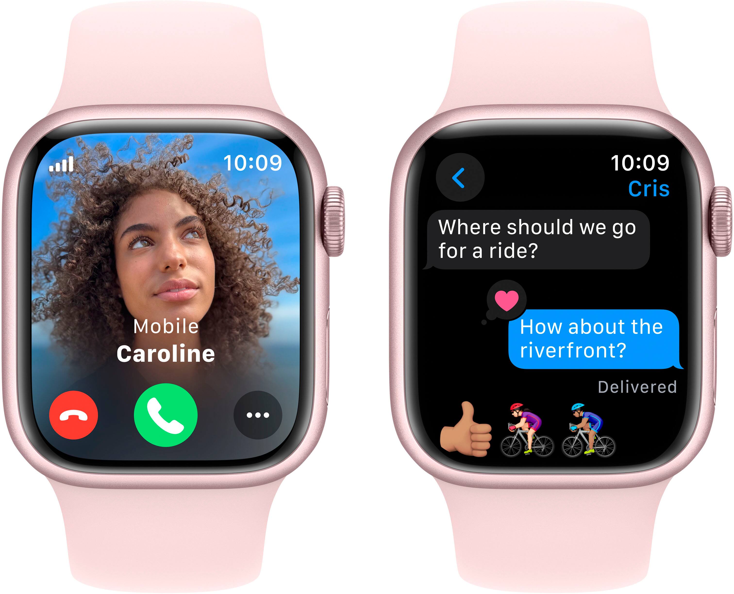 Alt View 15. Apple - Apple Watch Series 9 (GPS + Cellular) 41mm Pink Aluminum Case with Light Pink Sport Band with Blood Oxygen - M/L - Pink.