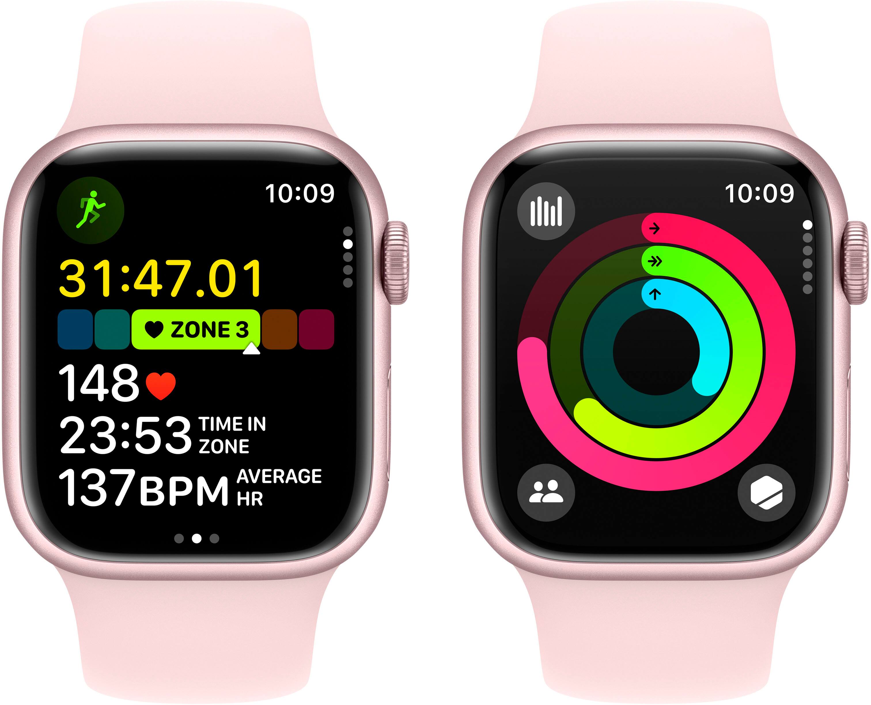 Alt View 17. Apple - Apple Watch Series 9 (GPS + Cellular) 41mm Pink Aluminum Case with Light Pink Sport Band with Blood Oxygen - M/L - Pink.