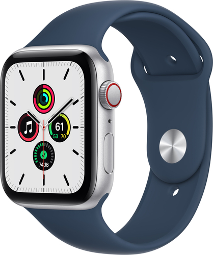 Apple Watch SE (GPS + Cellular) 44mm Silver Aluminum Case with Abyss Blue Sport Band - Silver (Sprint)
