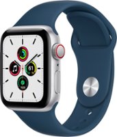 Apple Watch SE (GPS + Cellular) 40mm Silver Aluminum Case with Abyss Blue Sport Band - Silver (Verizon) - Front_Zoom