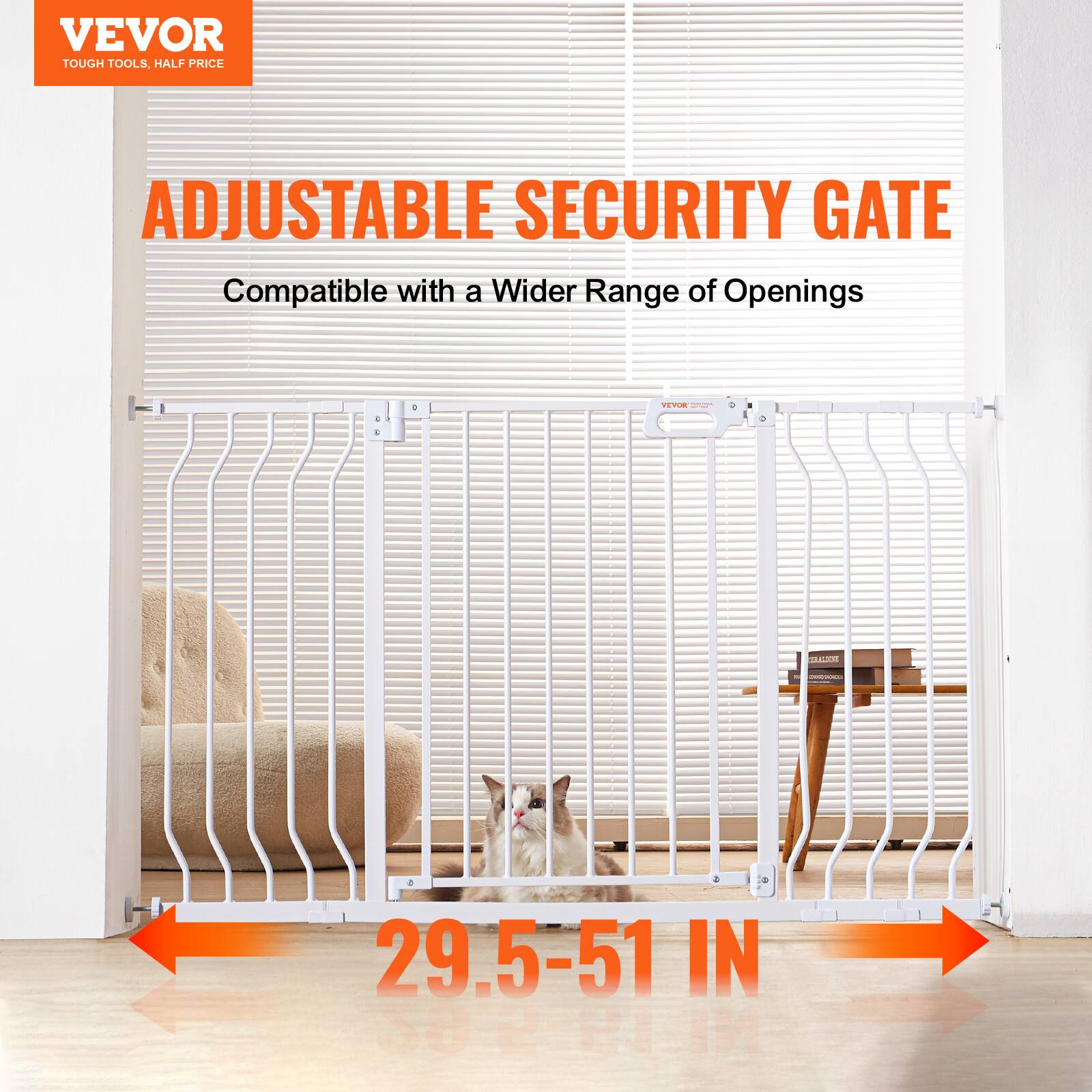 VEVOR TOUGH TOOLS, HALF PRICE ADJUSTABLE SECURITY GATE Compatible with a Wider Range of Openings 4. T. - 29.5-51 IN