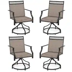Front. Costway - Patio Swivel Dining Chairs Set of 4 with Quick-Drying Fabric and Metal Frame - Brown.