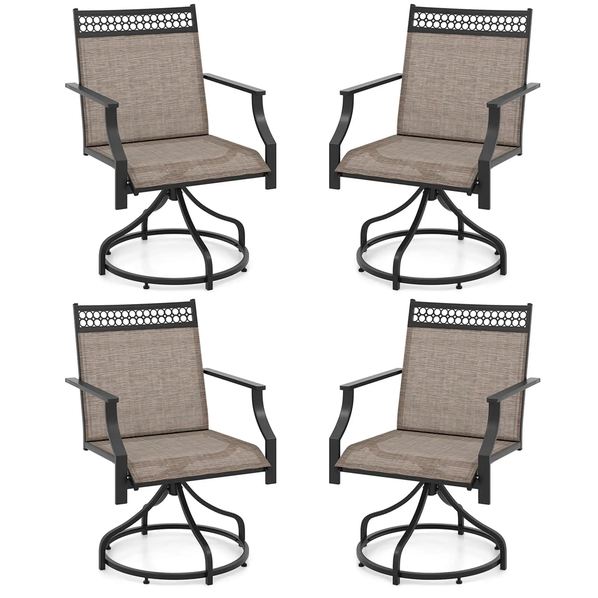Costway - Patio Swivel Dining Chairs Set of 4 with Quick-Drying Fabric and Metal Frame - Brown