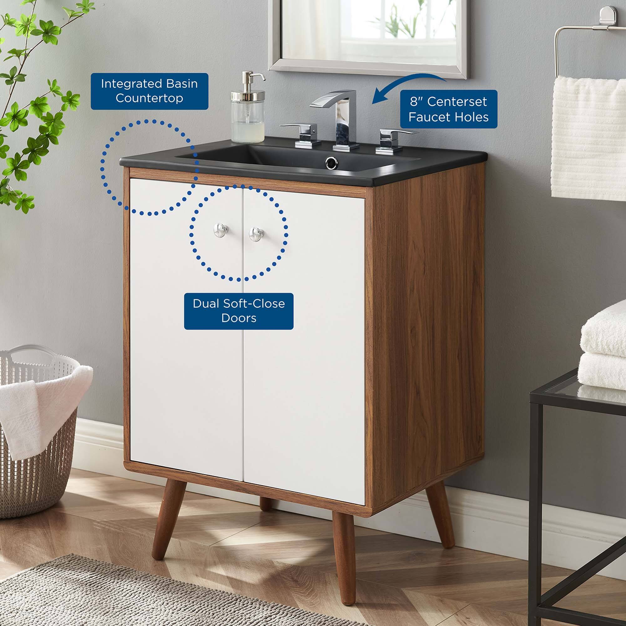 Integrated Basin Countertop  
8" Centerset Faucet Holes  
Dual Soft-Close Doors
