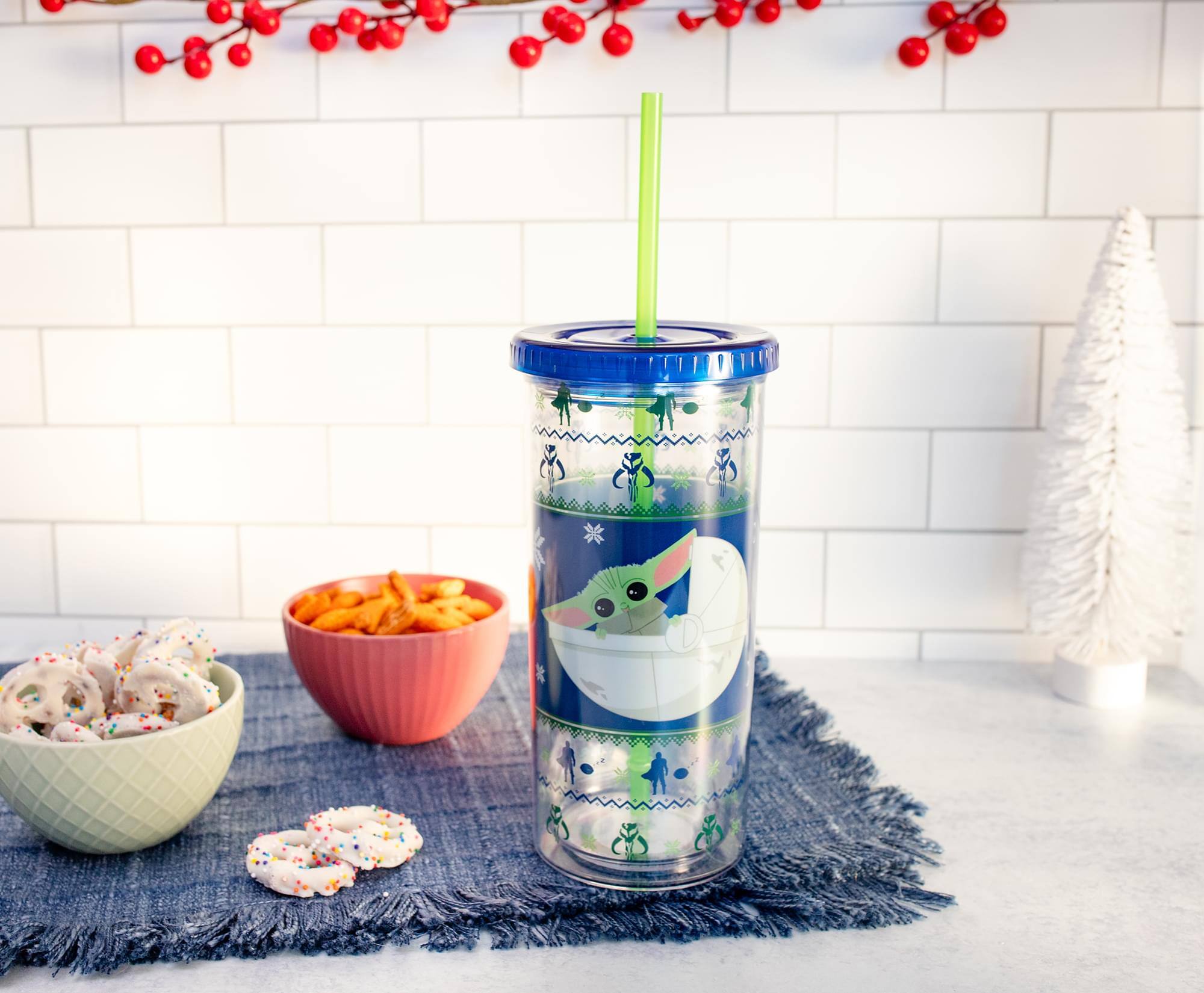 Alt View 2. Silver Buffalo - Star Wars: The Mandalorian Grogu Christmas Sweater Carnival Cup | Hold 20 Ounces - Green.