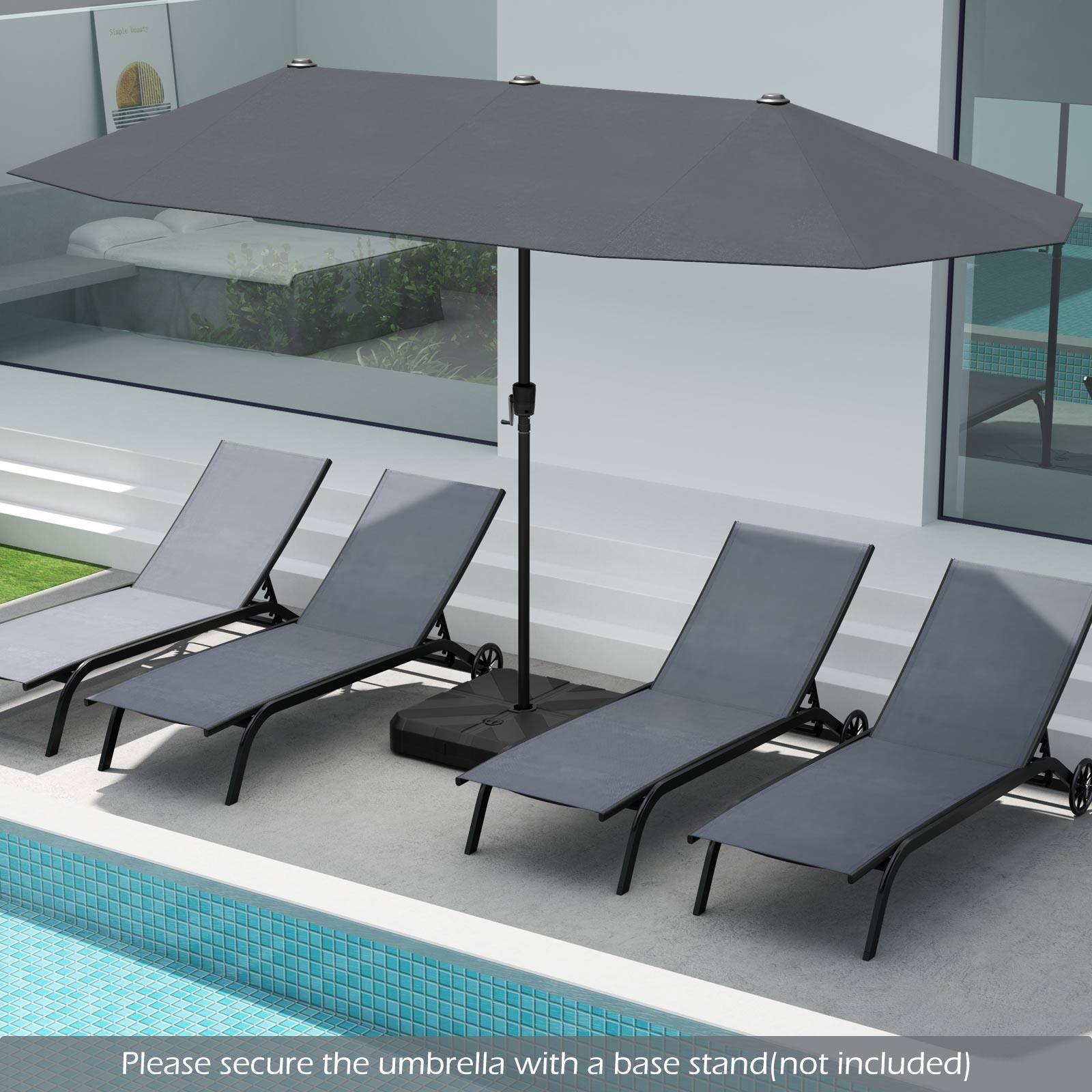 Please secure the umbrella with a base stand (not included)