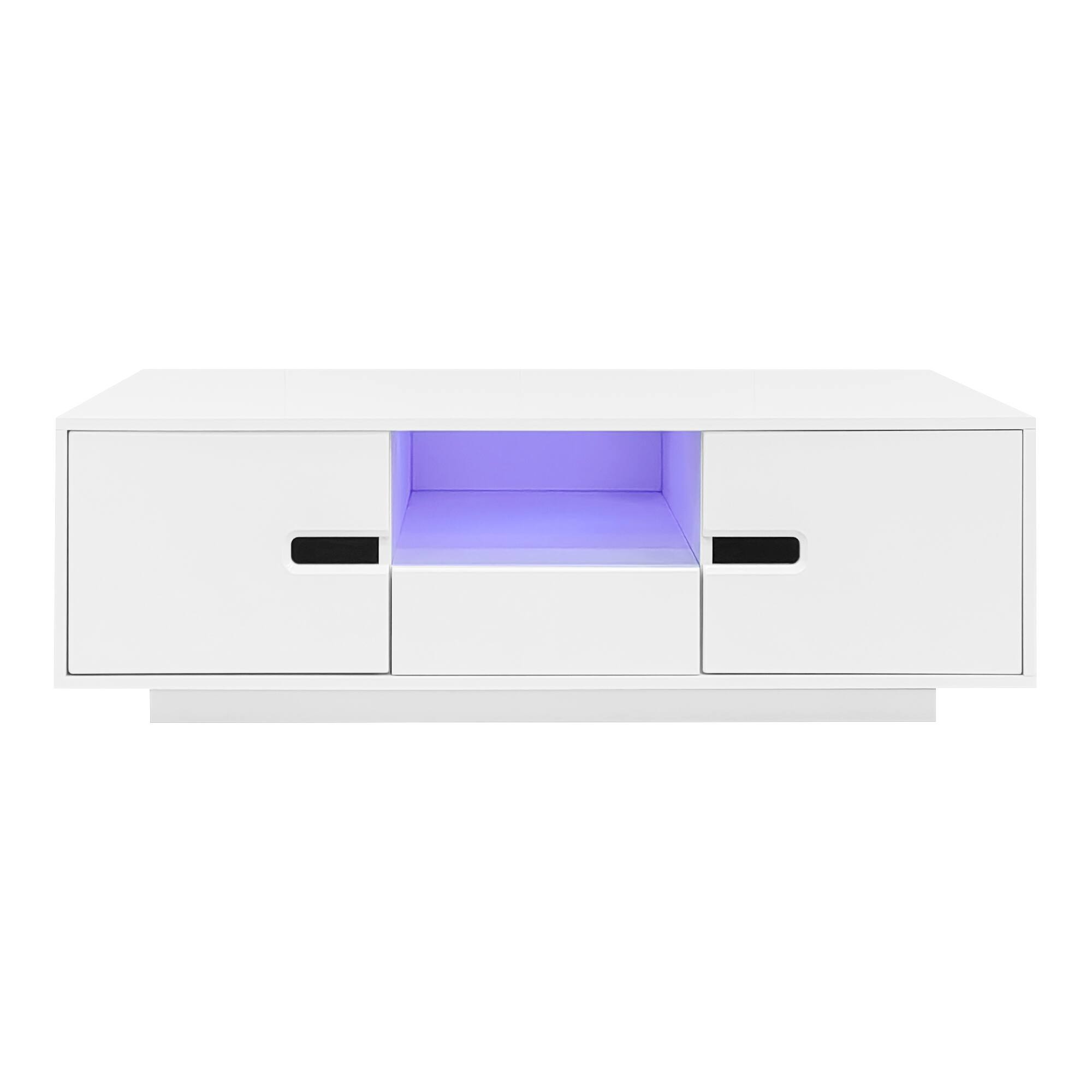 Alt View 1. Bestier - Modern High Glossy Rectangle Coffee Table with Storage Space, Accent Furniture with 16 Color LED Lights for Living Room - White.
