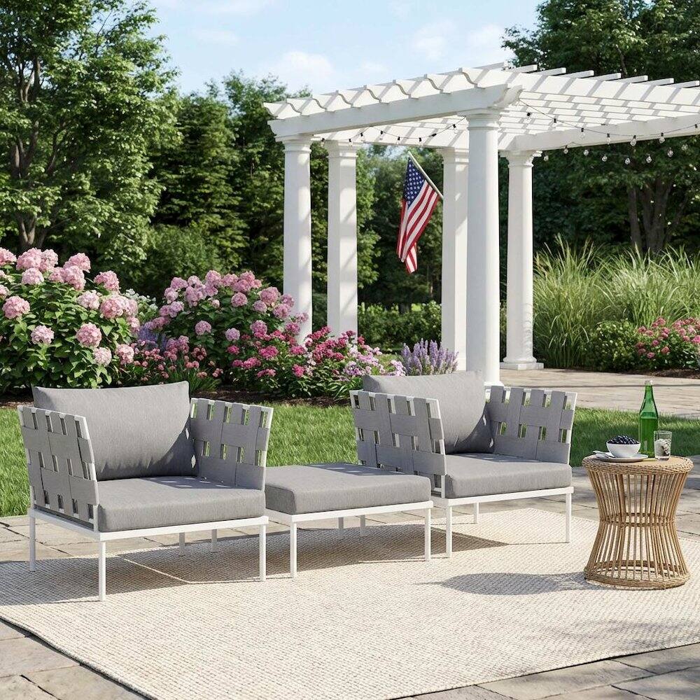 Left. Outdoor Escape - Outdoor Patio Aluminum Sectional Sofa Set Includes 3-Piece Lounge Furniture - White.