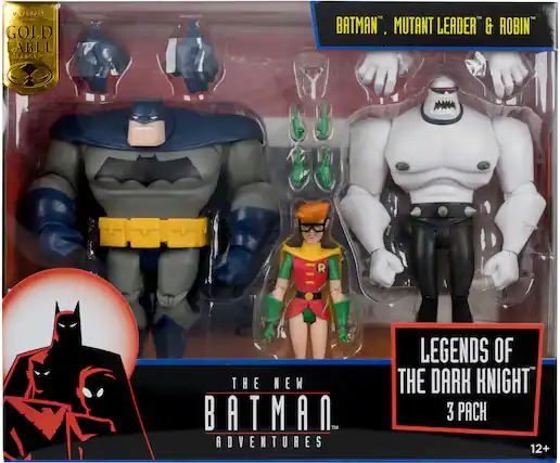 The text on the image reads: "Batman Mutant Leader & Robin Legends of the Dark Knight 3 Pack 12+".