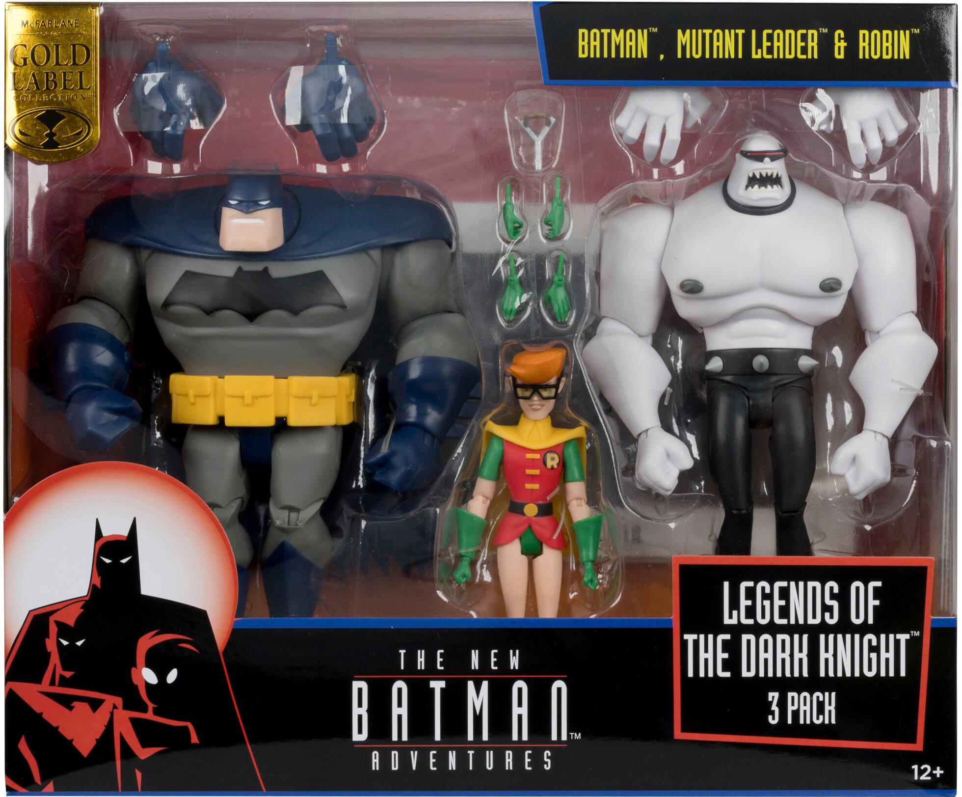 The text on the image reads: "Batman Mutant Leader & Robin Legends of the Dark Knight 3 Pack 12+".