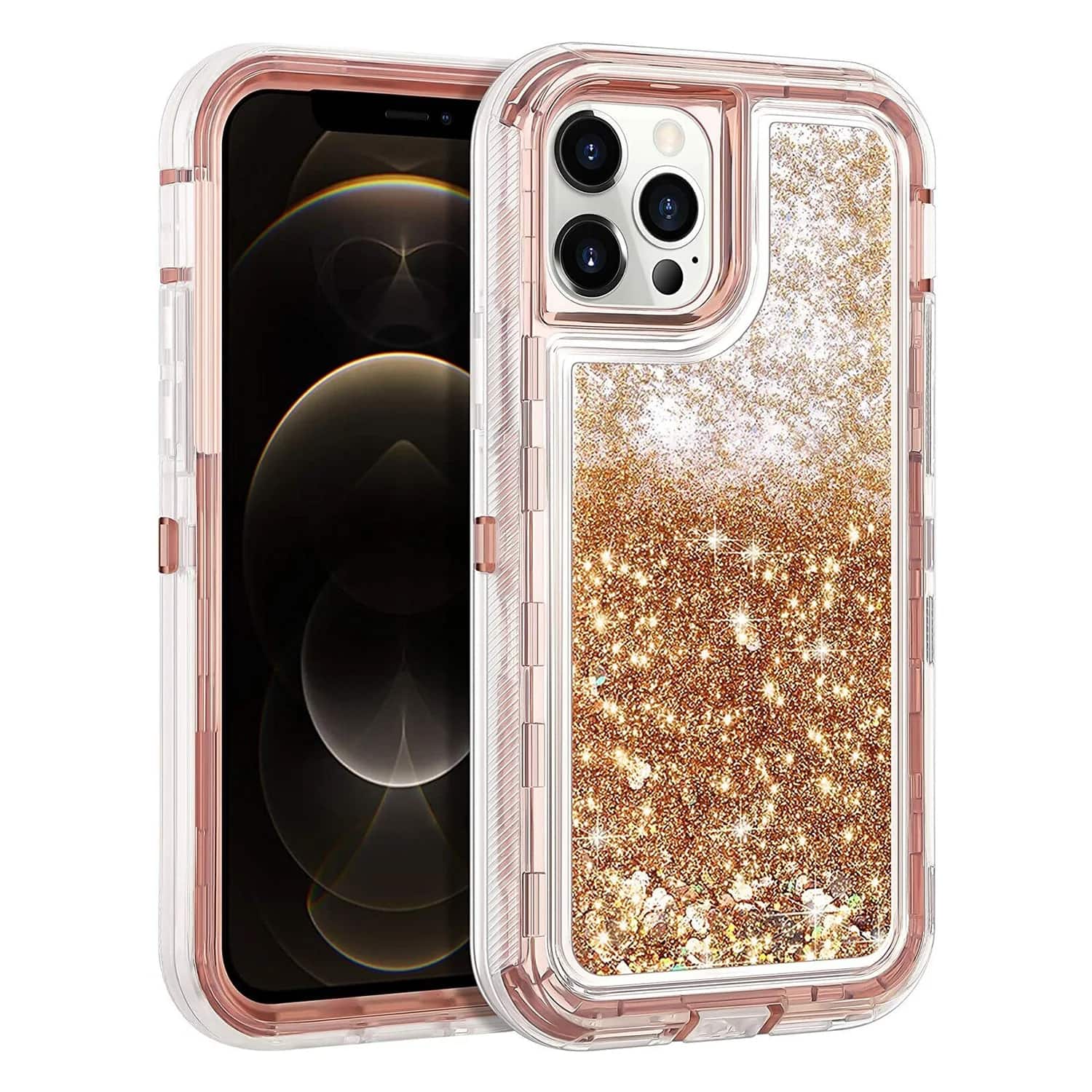 Front. Entronix - Entronix iPhone 13 Pro Case - Liquid Glitter Heavy Duty Triple-Layer Protection - Rose Gold.
