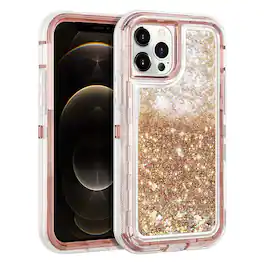 Entronix - Heavy-Duty Glitter Case for iPhone 13 Pro Max - Triple-Layer Protection - Rose