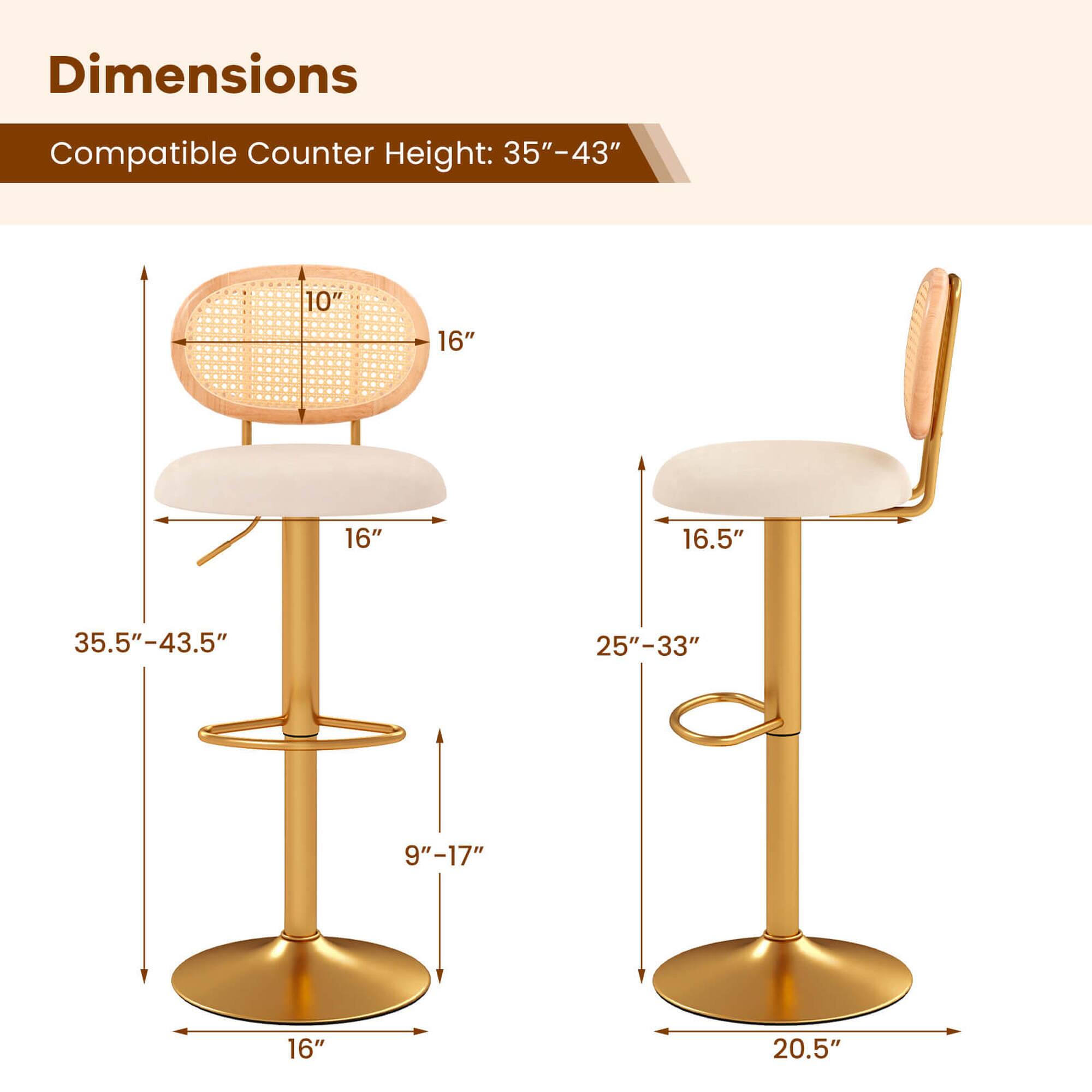 Dimensions: Compatible Counter Height: 35"-43"
10" 16" 16" 16.5" 35.5"-43.5"
25"-33" 9"-17" 16" 20.5"