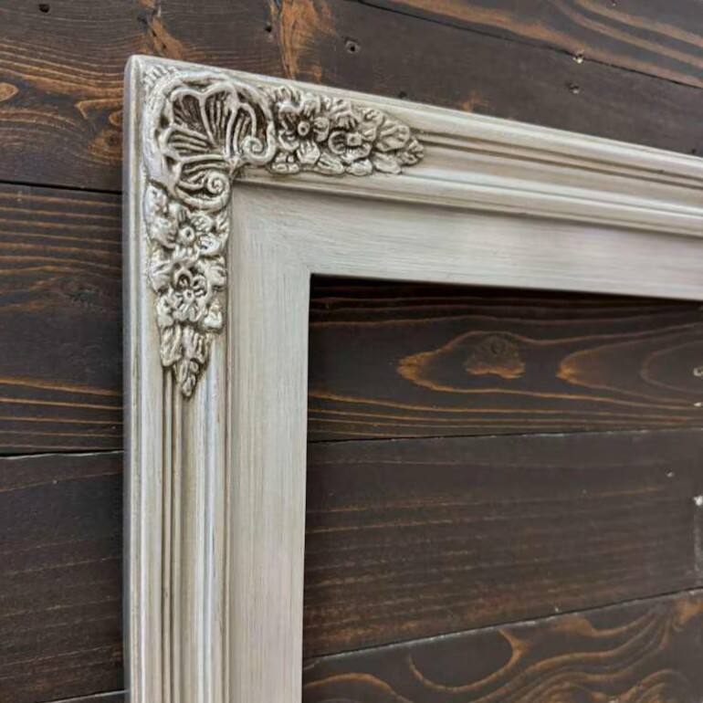 Alt View 1. LAREDO FRAME FACTORY - 75 inch Handmade Ornate wood For TCL A300W NXTVISION Tv - ANTIQUE SILVER FINISH.