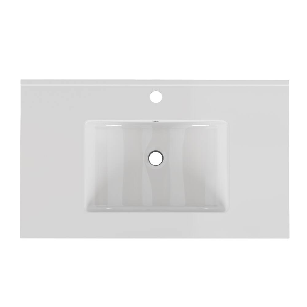 Left. Loheer - Loheer 30 inch white ceramic bathroom sink with pre-drilled faucet hole for easy installation - White.