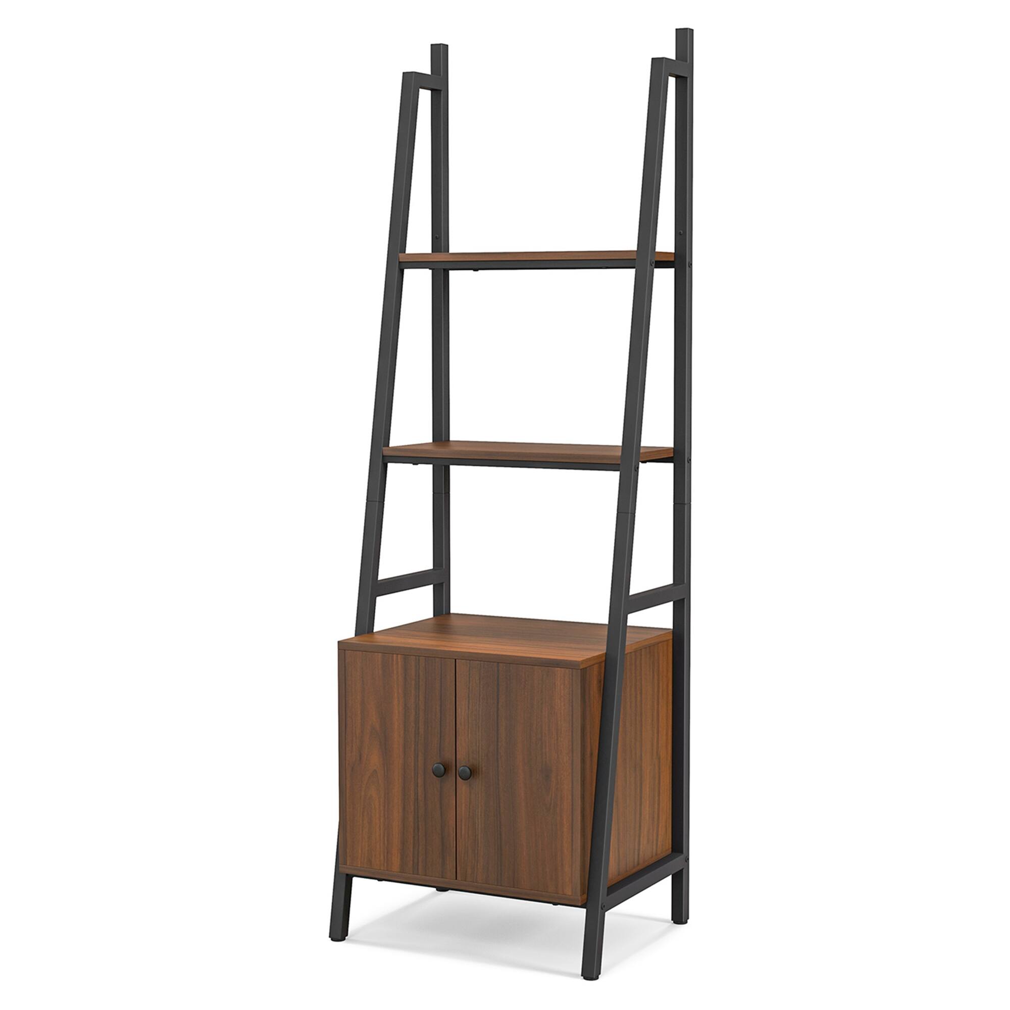 Alt View 9. Costway - Costway 4-Tier Ladder Shelf Industrial Bookcase with Cabinet Metal Frame for Living Room - Rustic Brown & Black.