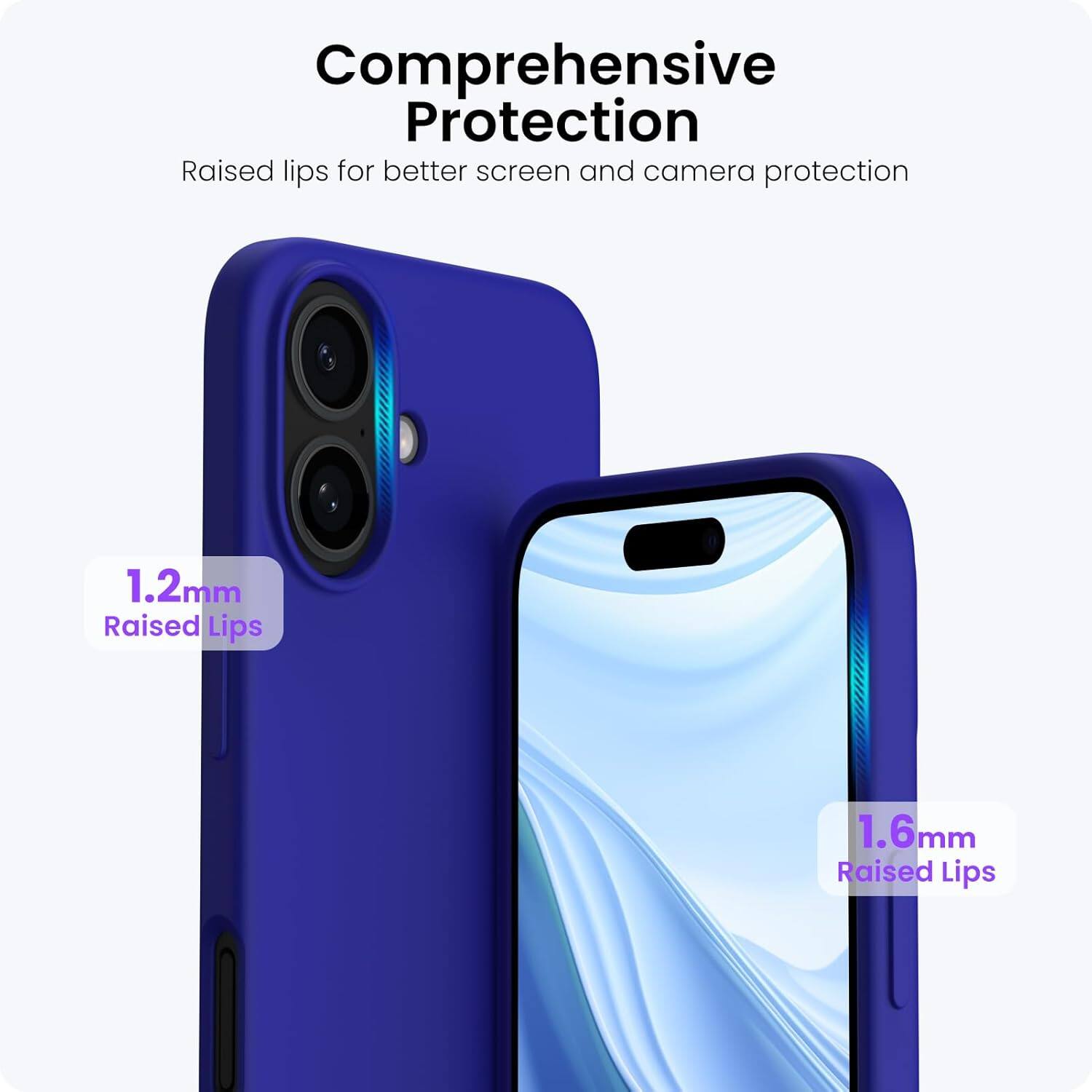 Comprehensive Protection
Raised lips for better screen and camera protection
1.2mm Raised Lips
1.6mm Raised Lips